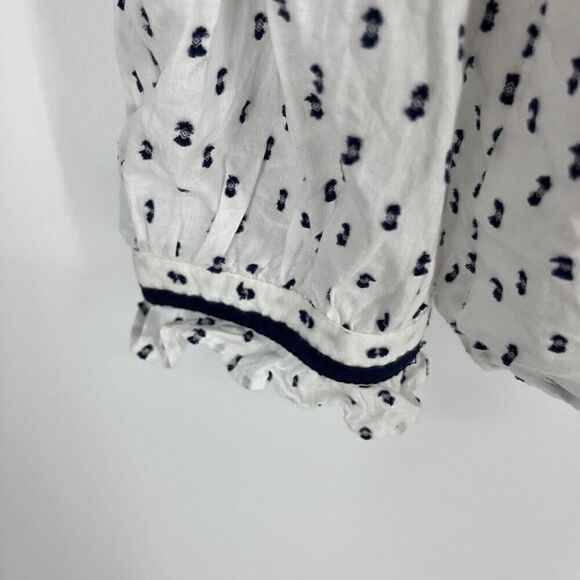 Loft Top Size XL Navy White Swiss Dot Shirt Popover Clip Ruffle Bib Blouse - Picture 4 of 8